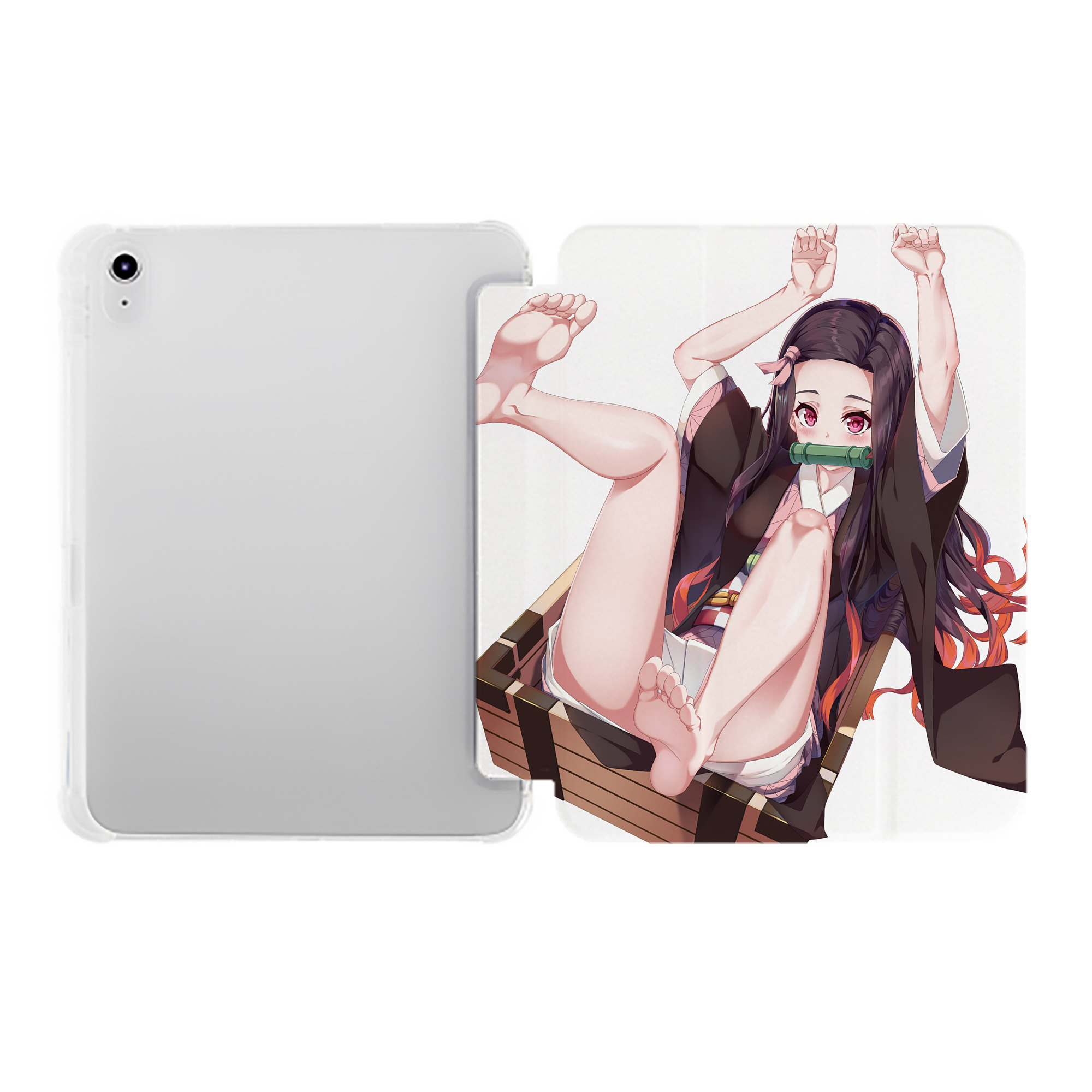 （画像用） 鬼滅の刃（きめつのやいば）竈門 禰󠄀豆子／かまど ねずこ Kamado Nezuko IPad ケース ペン収納付き 三つ折りスタンド PUレザー×シリコン 対応機種9.5/10.5/10.9インチ